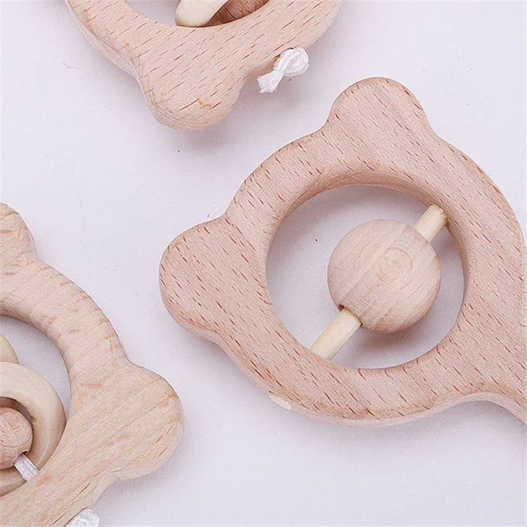 Quebra-cabeças para Bebé, Brinquedo Educativo Precoce, Chocalho de Madeira, Urso com Sino, Urso com Conta Grande, Urso com Conta Pequena, Urso com Conta Única, Coruja com Sino