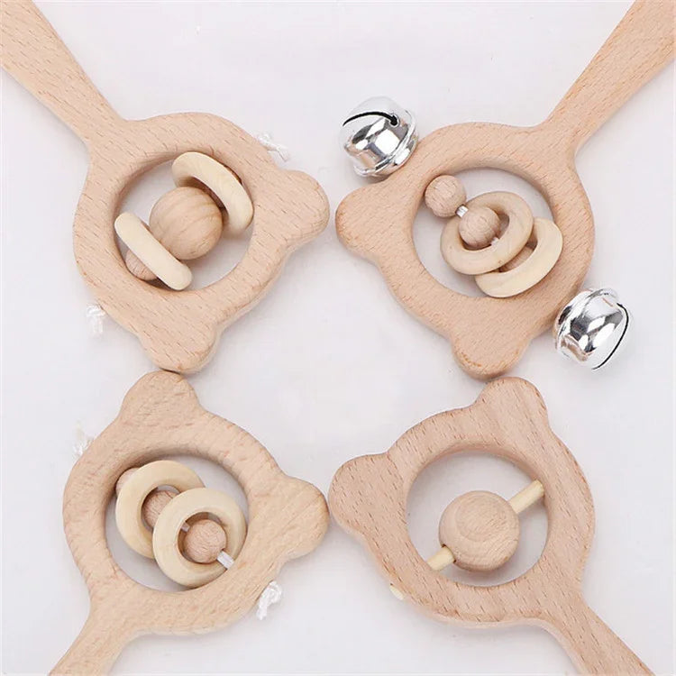 Quebra-cabeças para Bebé, Brinquedo Educativo Precoce, Chocalho de Madeira, Urso com Sino, Urso com Conta Grande, Urso com Conta Pequena, Urso com Conta Única, Coruja com Sino