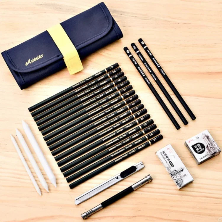 Conjunto de Lápis para Desenho 27 em 1, Ferramentas de Pintura, Material Artístico para Estudantes, 27 em 1
