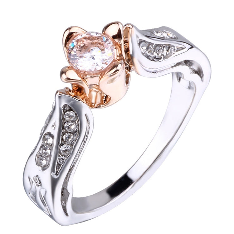 Anel de casamento com flor de rosa e diamante para mulher, tamanhos 5, 8, 10