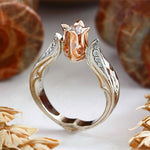Anel de casamento com flor de rosa e diamante para mulher, tamanhos 5, 8, 10