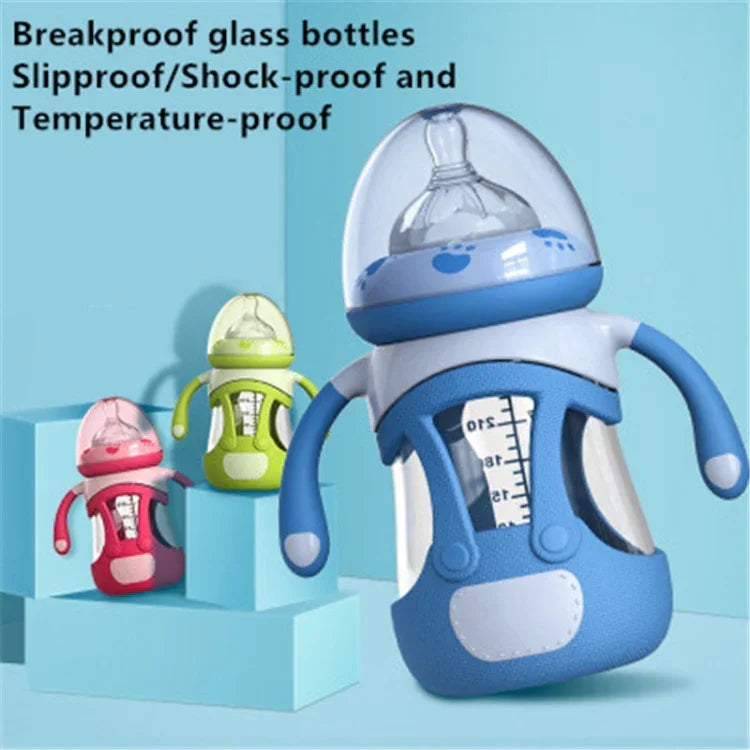 Biberão para Bebé em Vidro de Borosilicato Alto com Capa de Silicone, 240ml