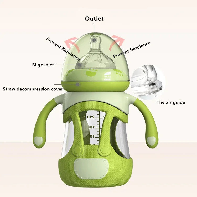 Biberão para Bebé em Vidro de Borosilicato Alto com Capa de Silicone, 240ml