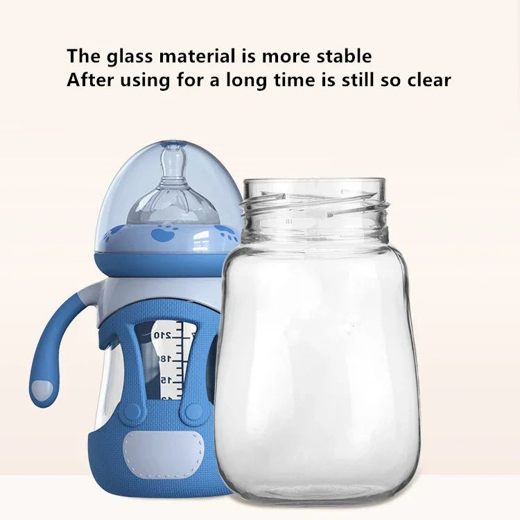 Biberão para Bebé em Vidro de Borosilicato Alto com Capa de Silicone, 240ml