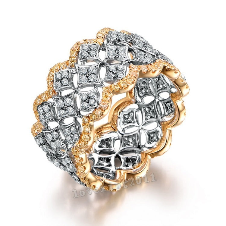 Anel de microconjunto banhado a cor, anel de casamento luxuoso em ouro com diamante, tamanhos 8, 10