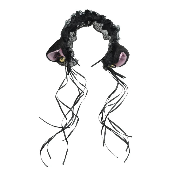 Faixa de Cabelo com Orelhas de Gato de Renda Adorável Acessório de Cabelo Feminino