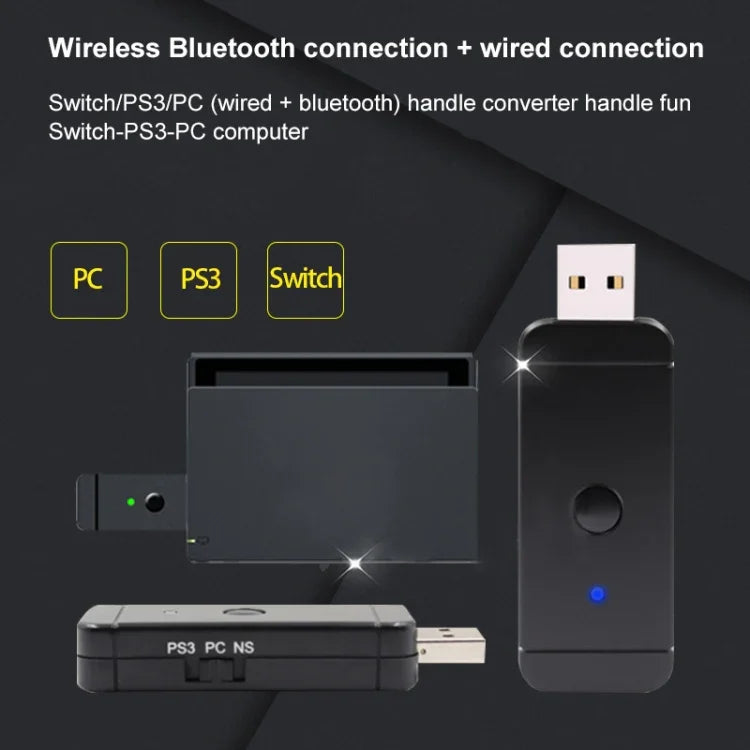 Adaptador Conversor Gamepad Bluetooth Sem Fios JYS-130 para PS3 / Switch / PC, Para PS3 / Switch / PC