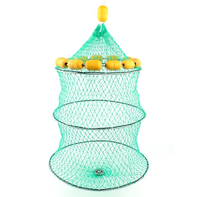 Rede de Pesca Flutuante Exterior com 3 Círculos Dobráveis, Gaiola de Peixe Portátil Multi-Flutuador para Pesca Marinha