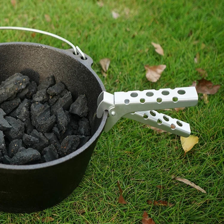 Pinças para Panela em Liga de Alumínio para Piquenique e Churrasco ao Ar Livre, Anti-Queimaduras