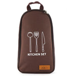 Conjunto de Utensílios de Cozinha 7 em 1 CLS 201 em Aço Inoxidável para Exterior, Conjunto de Cozinha para Piquenique, Mala Portátil para Piquenique, 7 em 1 Café, 7 em 1 Padrão Triangular