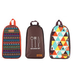 Conjunto de Utensílios de Cozinha 7 em 1 CLS 201 em Aço Inoxidável para Exterior, Conjunto de Cozinha para Piquenique, Mala Portátil para Piquenique, 7 em 1 Café, 7 em 1 Padrão Triangular