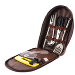Conjunto de Utensílios de Cozinha 7 em 1 CLS 201 em Aço Inoxidável para Exterior, Conjunto de Cozinha para Piquenique, Mala Portátil para Piquenique, 7 em 1 Café, 7 em 1 Padrão Triangular