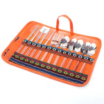 Conjunto de 12 Peças de Talheres para Exterior, Pauzinhos, Faca, Garfo e Colher em Aço Inoxidável Portáteis para Camping, Bolsa para Piquenique