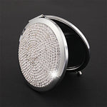 Espelho Pequeno Redondo Dobrável Dupla Face em Metal com Diamantes Mini Portátil, Branco, Vermelho, Rosa, Azul Céu, Verde, Cor Branco, Preto Brilhante