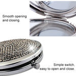 Espelho Pequeno Redondo Dobrável Dupla Face em Metal com Diamantes Mini Portátil, Branco, Vermelho, Rosa, Azul Céu, Verde, Cor Branco, Preto Brilhante