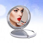 Espelho Pequeno Redondo Dobrável Dupla Face em Metal com Diamantes Mini Portátil, Branco, Vermelho, Rosa, Azul Céu, Verde, Cor Branco, Preto Brilhante