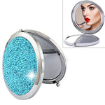 Espelho Pequeno Redondo Dobrável Dupla Face em Metal com Diamantes Mini Portátil, Branco, Vermelho, Rosa, Azul Céu, Verde, Cor Branco, Preto Brilhante