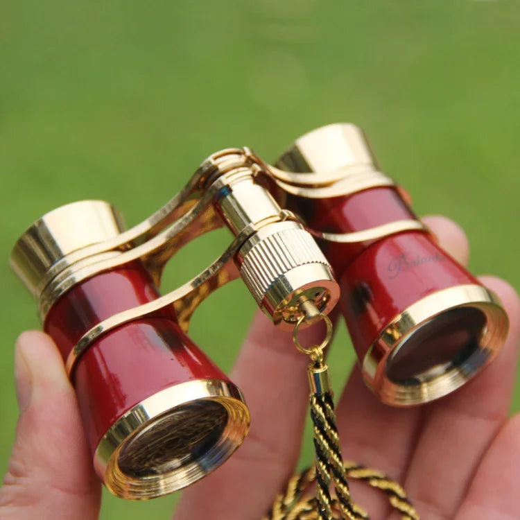Telescópio Clássico de Presente com Espelho Dourado 3X25 com Correia, Vermelho Vinho com Corrente