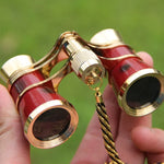 Telescópio Clássico de Presente com Espelho Dourado 3X25 com Correia, Vermelho Vinho com Corrente