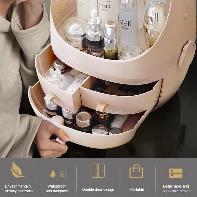 Caixa de Armazenamento Cosmética Redonda Transparente Portátil à Prova de Pó, Pequeno Pó de Beleza, Pequeno Branco Pérola