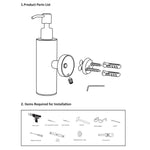 Dispenser Manual de Sabão Montado na Parede em Aço Inoxidável 304, Montagem Quadrada na Parede, Montagem Redonda na Parede, Quadrado para Mesa, Redondo para Mesa