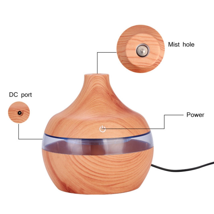 Purificador de Ar Aromaterapia USB Grão de Madeira Forma de Gota de Água 300ML Humidificador Silencioso, Grão de Madeira Profundo