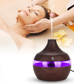 Purificador de Ar Aromaterapia USB Grão de Madeira Forma de Gota de Água 300ML Humidificador Silencioso, Grão de Madeira Profundo