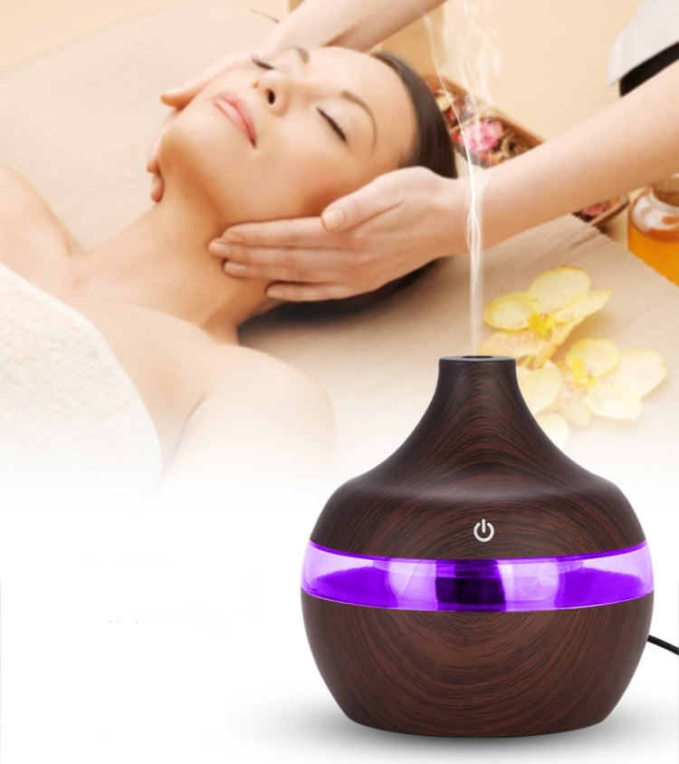 Purificador de Ar Aromaterapia USB Grão de Madeira Forma de Gota de Água 300ML Humidificador Silencioso, Grão de Madeira Profundo