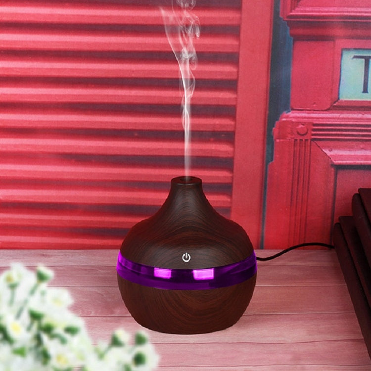 Purificador de Ar Aromaterapia USB Grão de Madeira Forma de Gota de Água 300ML Humidificador Silencioso, Grão de Madeira Profundo