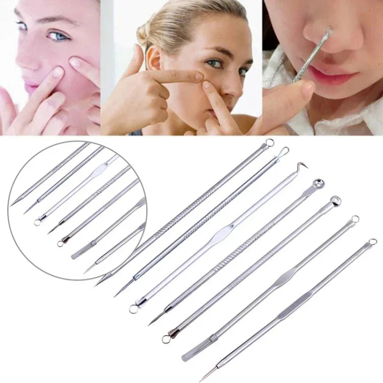 Conjunto de 7 em 1 de Agulhas para Acne em Aço Inoxidável Extrator de Acne Agulha para Acne