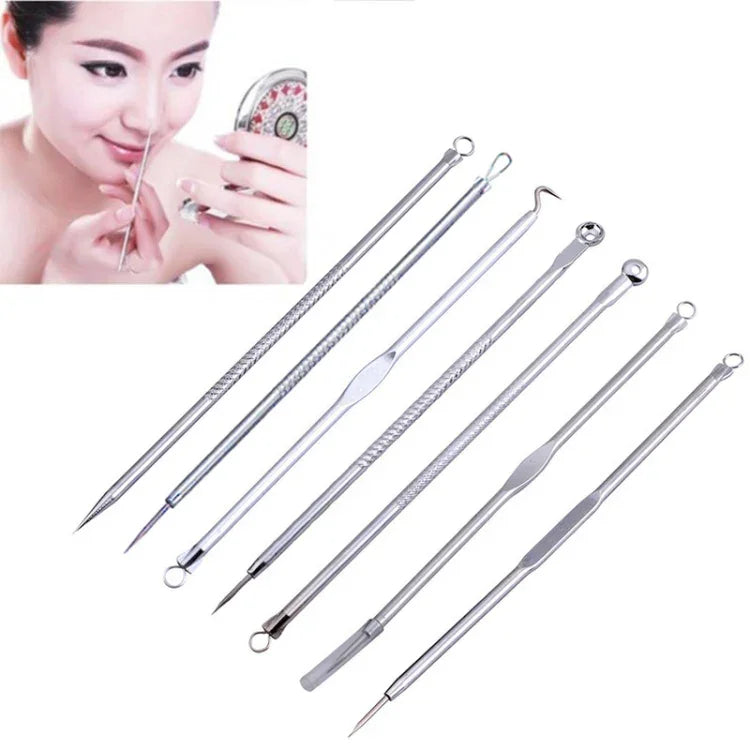 Conjunto de 7 em 1 de Agulhas para Acne em Aço Inoxidável Extrator de Acne Agulha para Acne