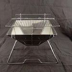 Grelhador de Churrasco Elevável para Camping em Aço Inoxidável, Grelhador Dobrável para Carvão e Madeira, 31x31x21cm