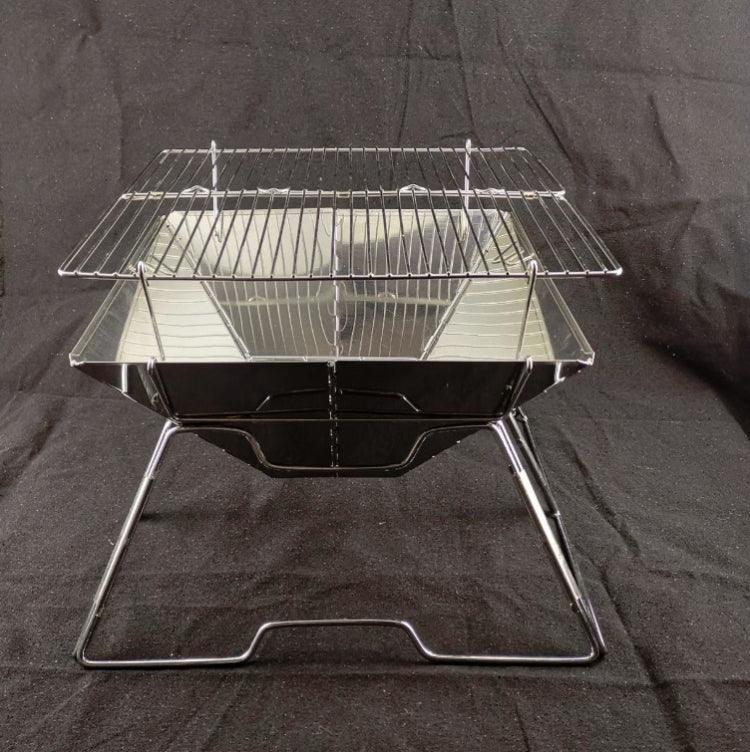 Grelhador de Churrasco Elevável para Camping em Aço Inoxidável, Grelhador Dobrável para Carvão e Madeira, 31x31x21cm