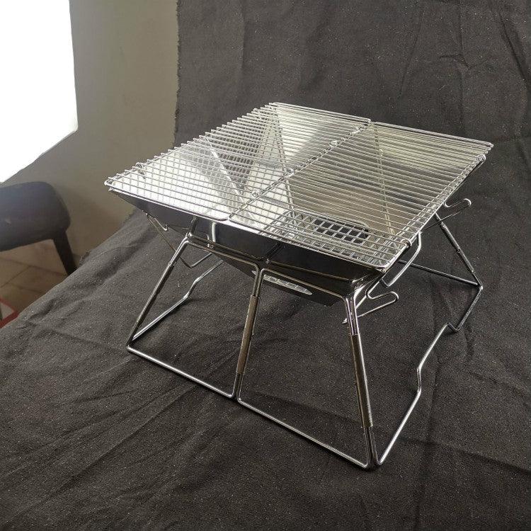 Grelhador de Churrasco Elevável para Camping em Aço Inoxidável, Grelhador Dobrável para Carvão e Madeira, 31x31x21cm