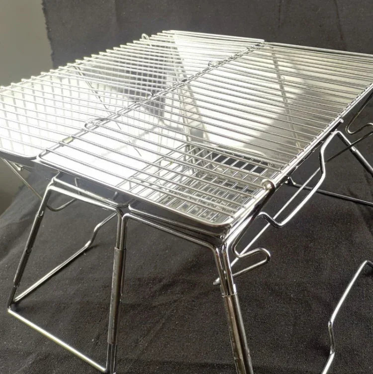 Grelhador de Churrasco Elevável para Camping em Aço Inoxidável, Grelhador Dobrável para Carvão e Madeira, 31x31x21cm