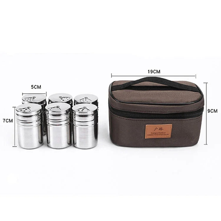 Conjunto Portátil de Frascos para Especiarias em Aço Inoxidável para Churrasco ao Ar Livre