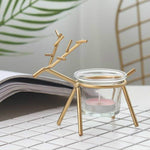 Castiçal de Ferro Forjado com Veado para Decoração de Ambiente em Mesa de Casa, Preto, Dourado