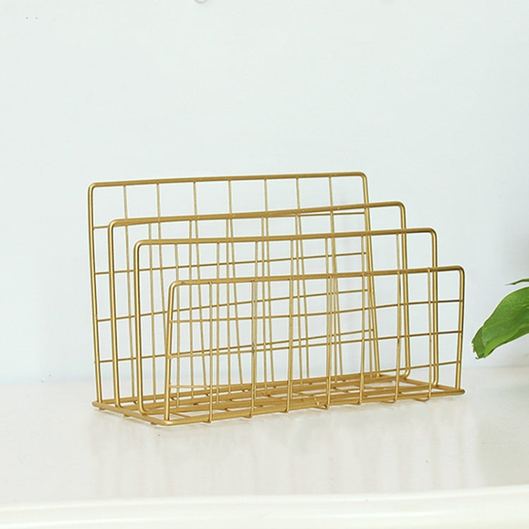 Estante de Armazenamento de Mesa em Ferro Forjado, Suporte para Revistas, Preto, Dourado