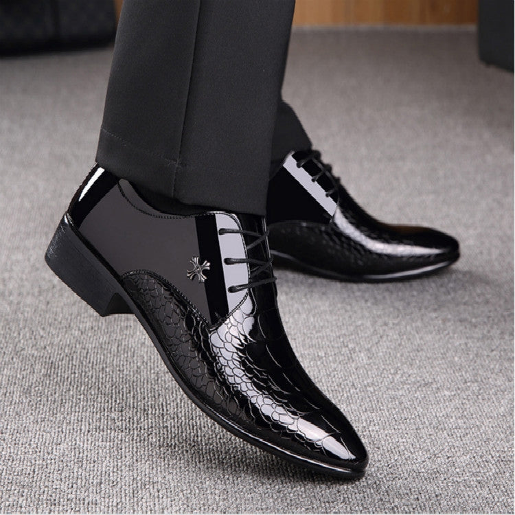 Sapatos Masculinos de Couro com Textura de Crocodilo Brilhante e Bico Apontado, 38, 39, 40, 41, 42, 43, 44, 45