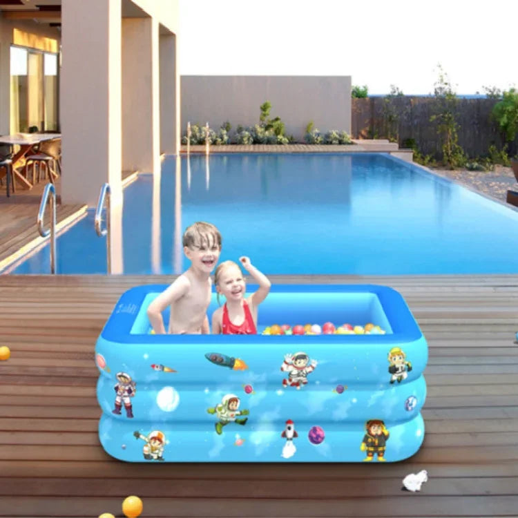 Piscina Insuflável Quadrada para Bebés com Padrão Aeroespacial, Interior e Exterior, 120 x 85 x 35cm