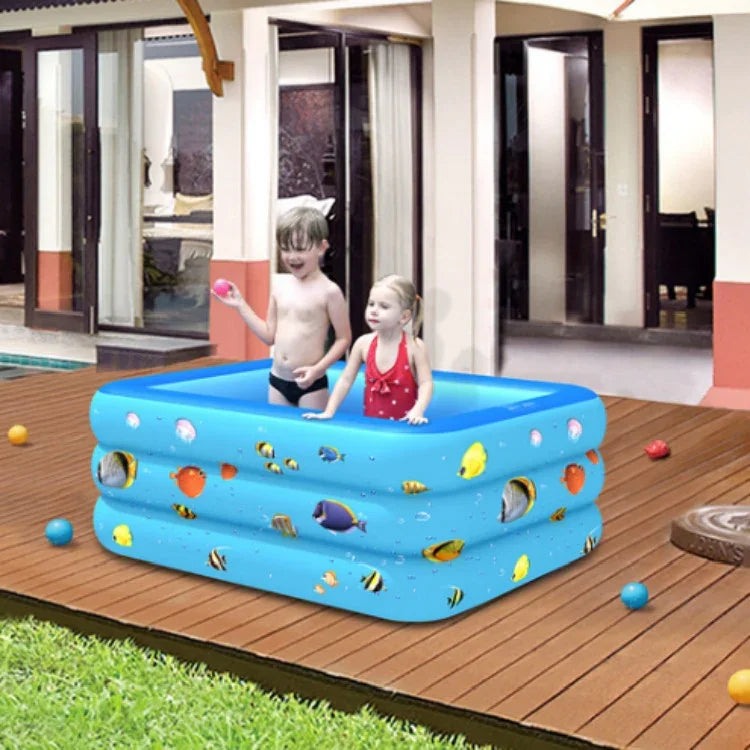 Piscina Insuflável Quadrada para Bebés com Padrão Aeroespacial, Interior e Exterior, 120 x 85 x 35cm