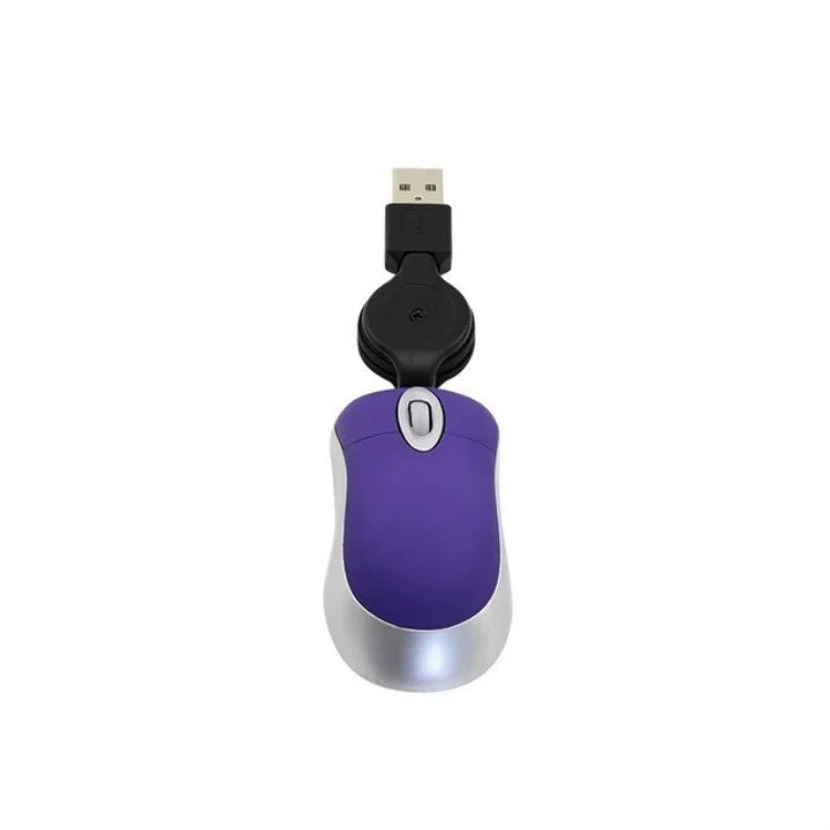 Mini Rato de Computador com Cabo USB Retrátil Óptico Ergonómico 1600 DPI Pequeno e Portátil para Portátil