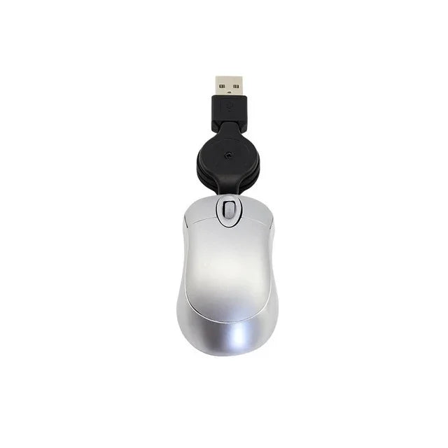 Mini Rato de Computador com Cabo USB Retrátil Óptico Ergonómico 1600 DPI Pequeno e Portátil para Portátil