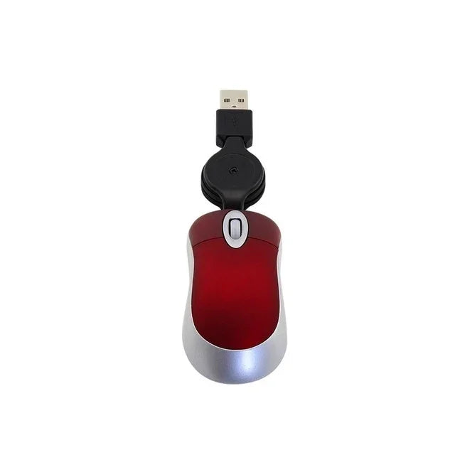 Mini Rato de Computador com Cabo USB Retrátil Óptico Ergonómico 1600 DPI Pequeno e Portátil para Portátil