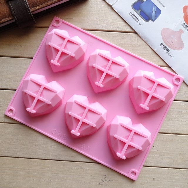 Molde de Silicone em Forma de Coração 6 em 1 para Cozinhar Mousse, Moldes de Silicone DIY, 6 em 1 Forma de Coração