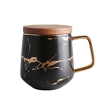 Caneca de chá/café em cerâmica da série mármore mate dourado com tampa ou tabuleiro de madeira