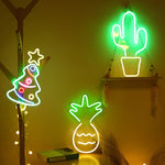Luz Neon Painel Traseiro Transparente Acrílico LED Decoração de Férias, Cacto, Amor, Gelado, Banana