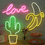 Luz Neon Painel Traseiro Transparente Acrílico LED Decoração de Férias, Cacto, Amor, Gelado, Banana