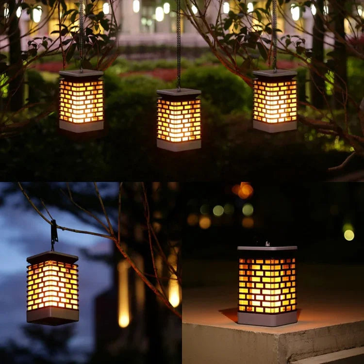 Luz paisagística LED solar com indução, lâmpada de chama, lanterna de jardim exterior impermeável
