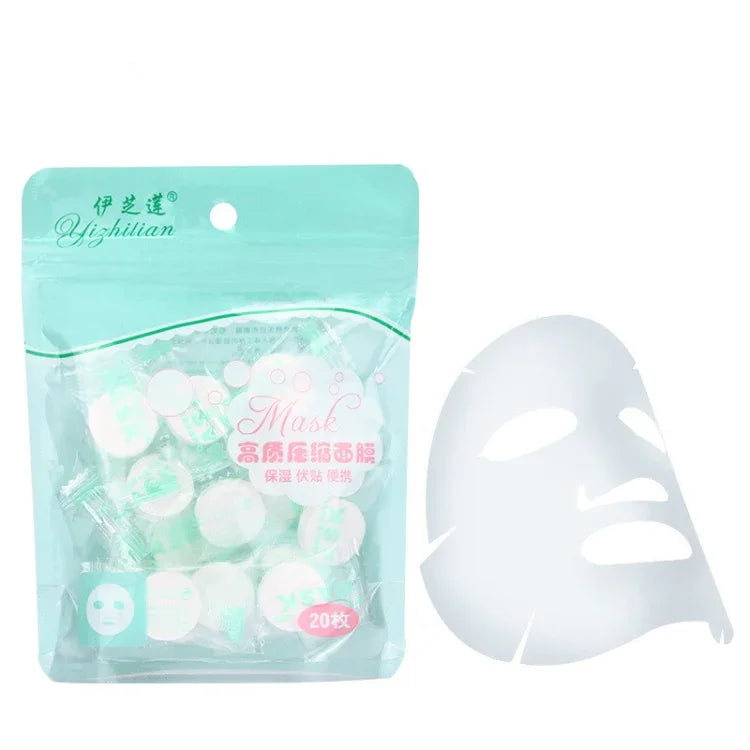 20 Unidades / Pacote Máscara de Papel Comprimido Máscara Descartável de Algodão para Cuidados da Pele Máscara Facial para Mulheres
